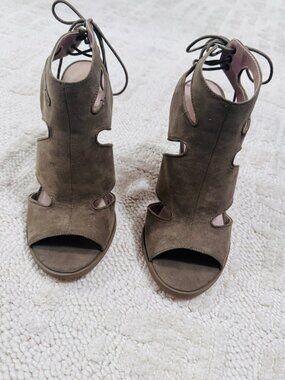 Suede open toe tie up boots